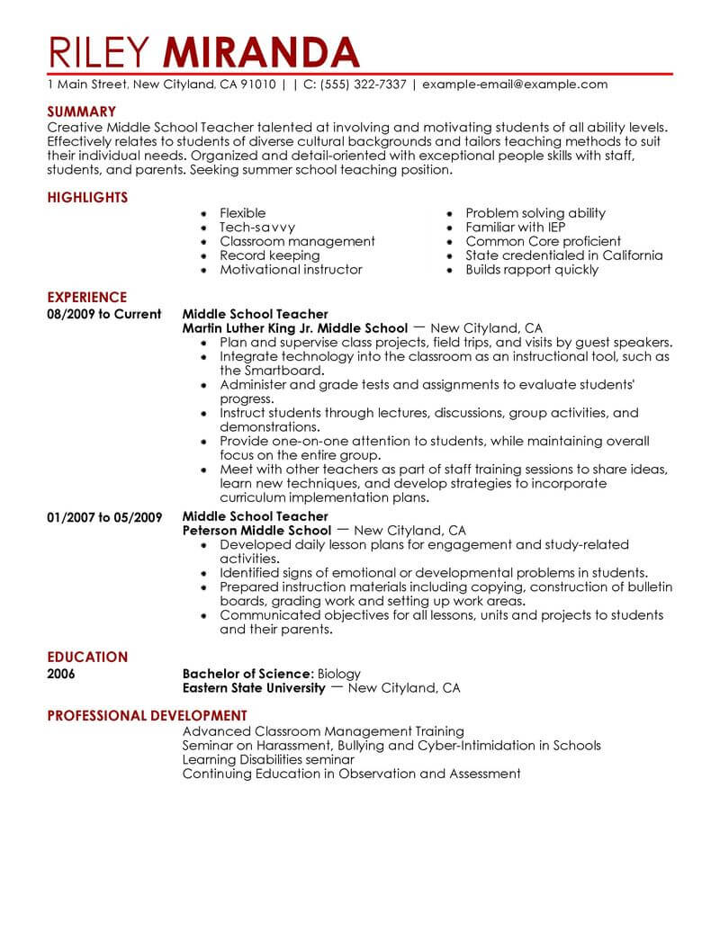 best resume for teaching job