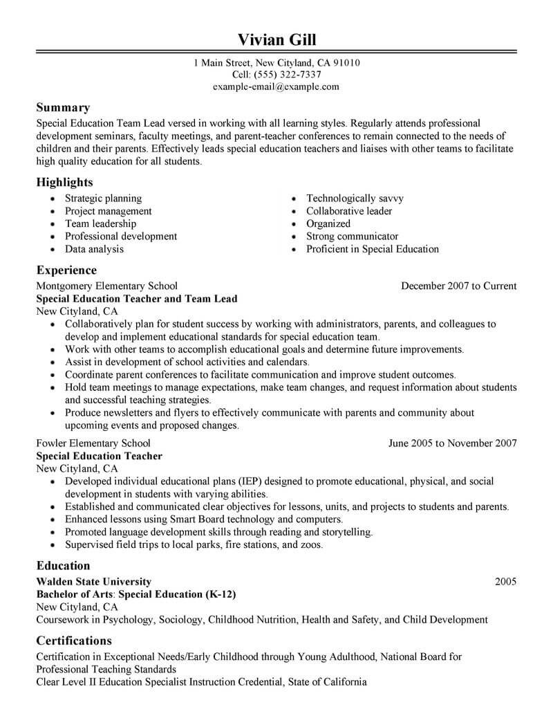 team lead job description resume sample