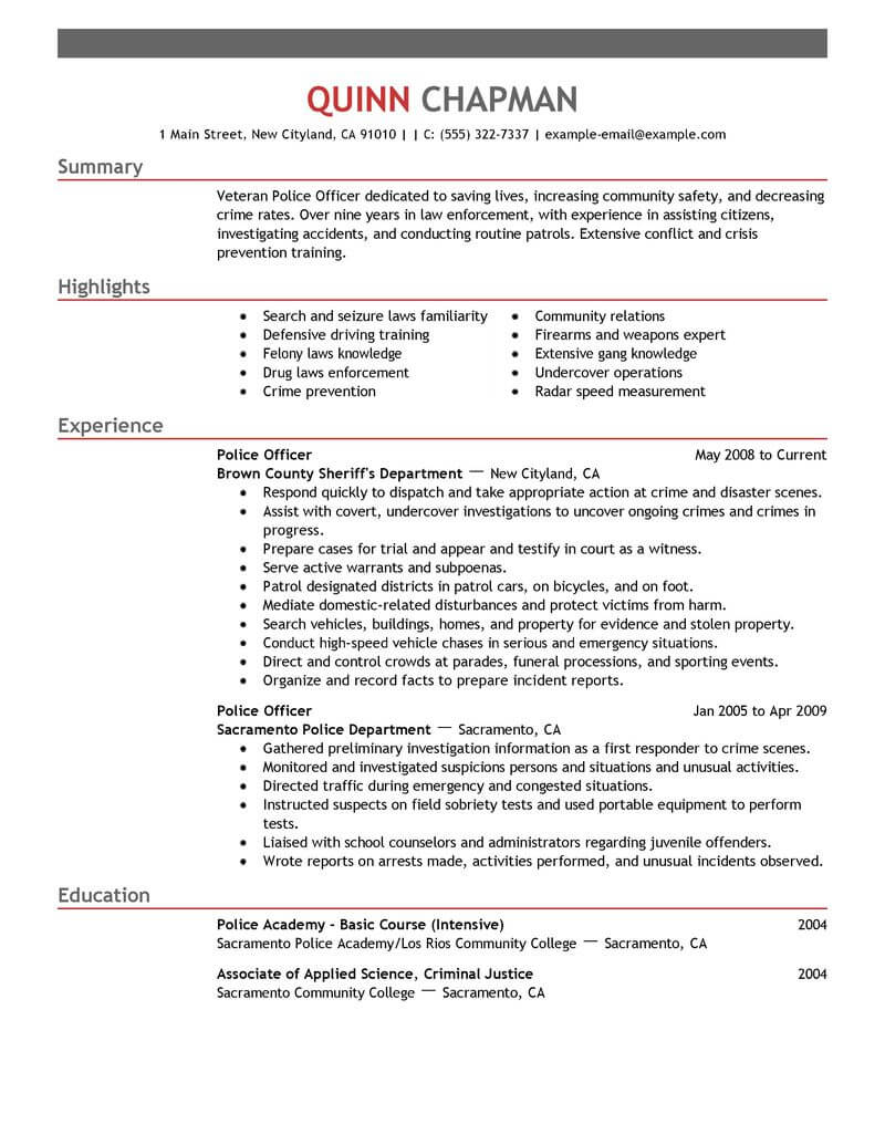 Best Police Officer Resume Example From Professional Resume Writing Service