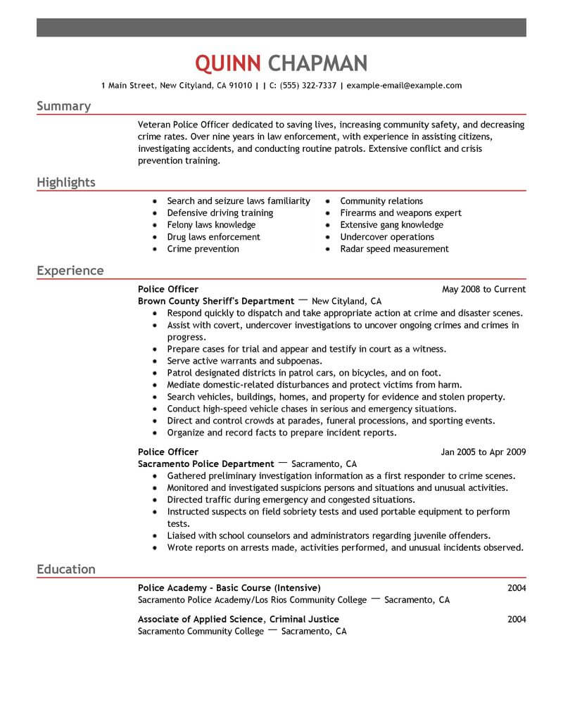 Police Officer Resume Template Free