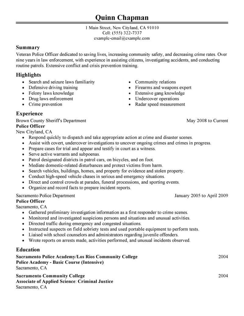 Best Police Officer Resume Example From Professional Resume Writing Service