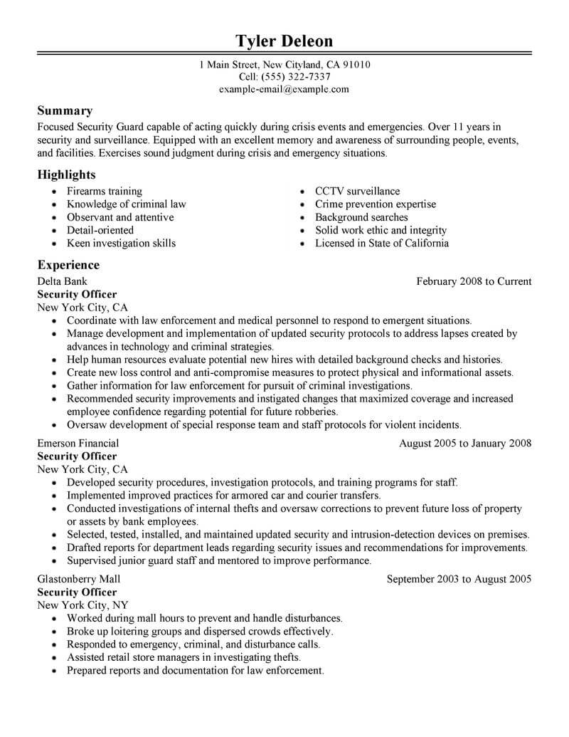 Best Security Officer Resume Example From Professional Resume Writing 