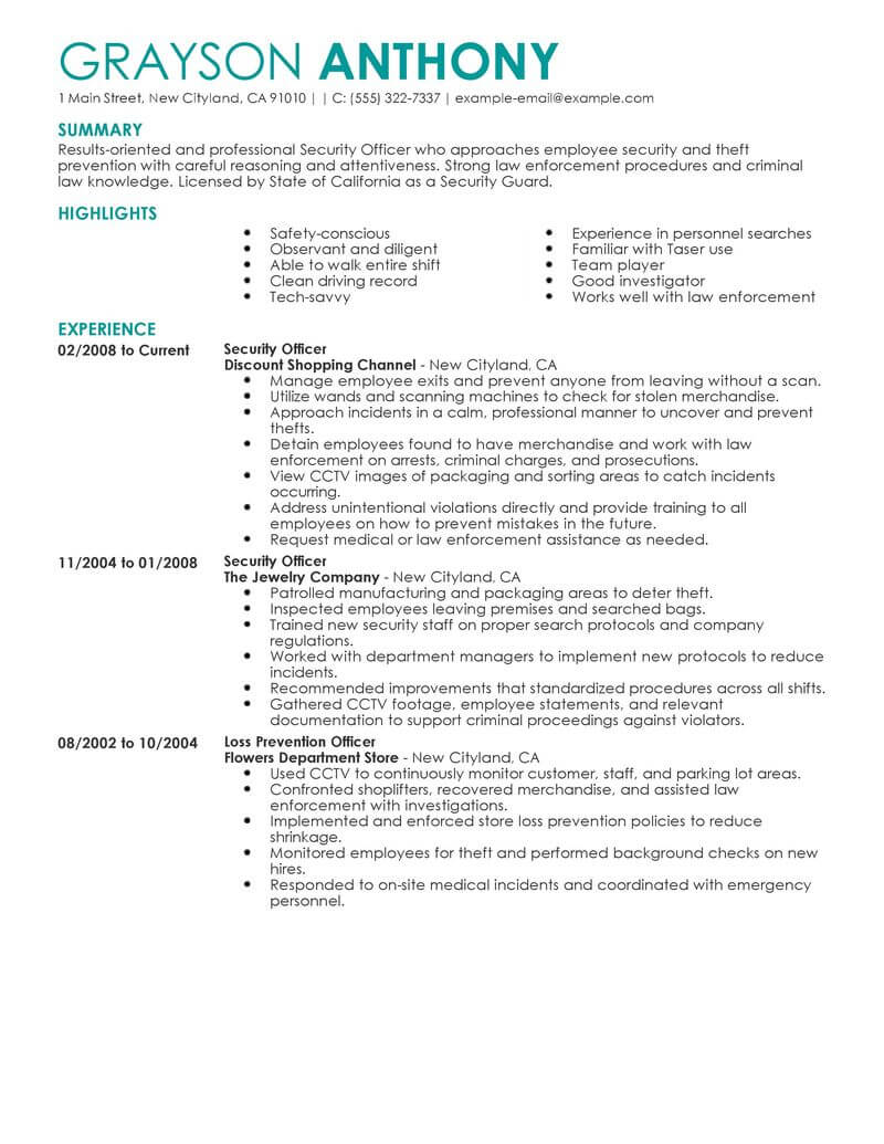 Download Resume Security Officer Free Samples Examples Format