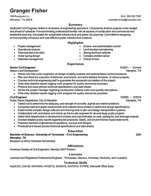 Best Civil Engineer Resume Example From Professional Resume Writing