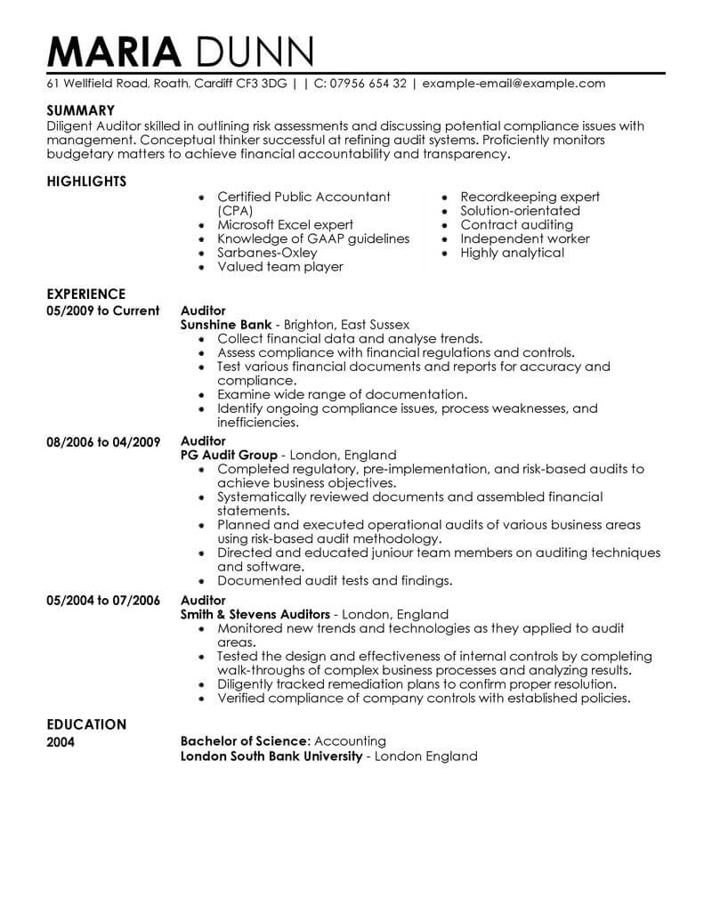 Senior Auditor Resume Template June 2021