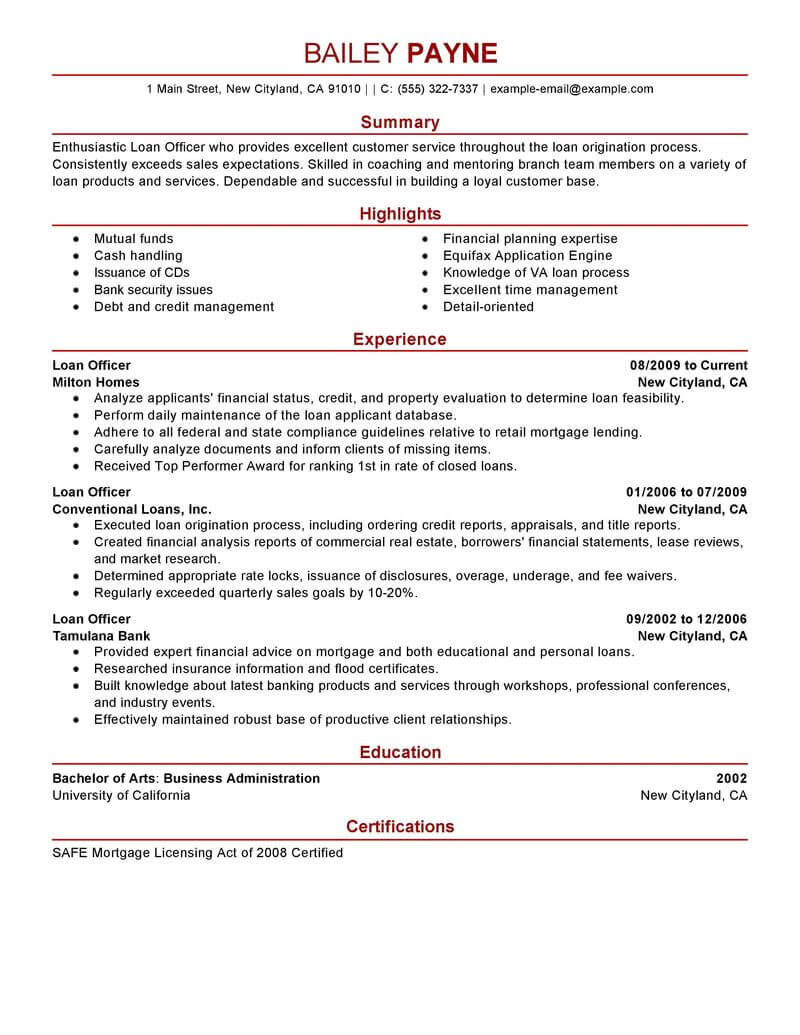 Best Loan Officer Resume Example From Professional Resume Writing Service