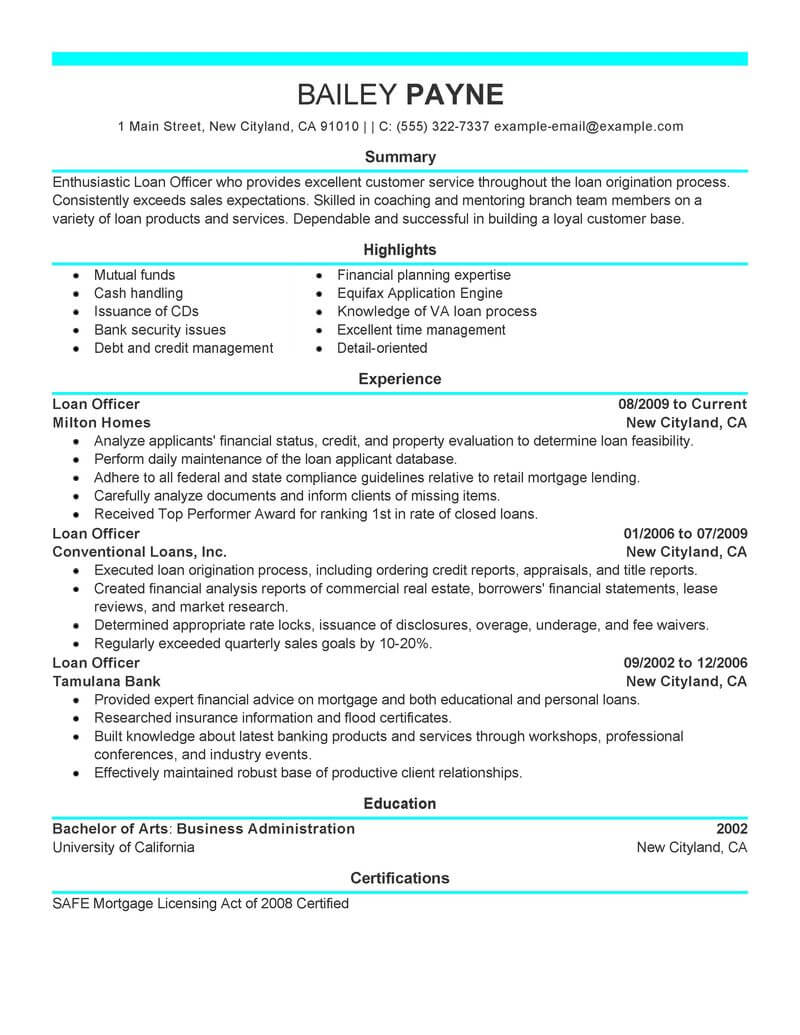 Best Loan Officer Resume Example From Professional Resume Writing Service