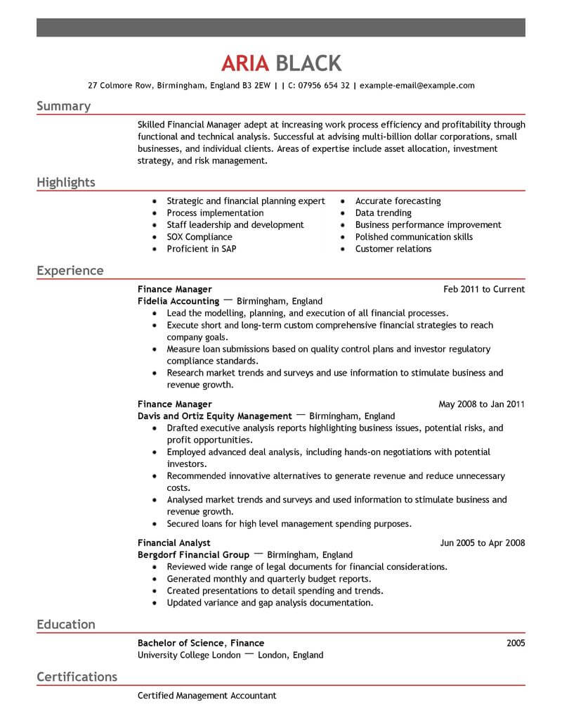 Best Finance Manager Resume Example From Professional 