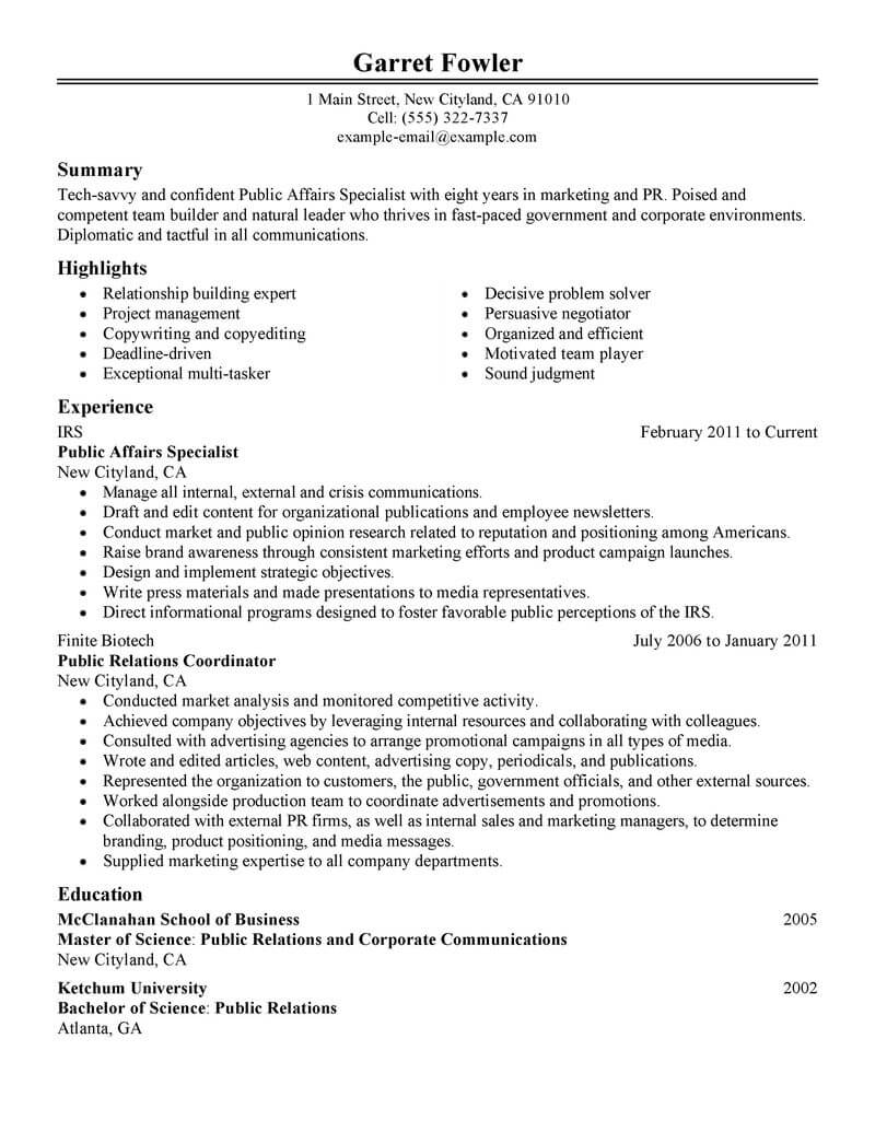 Best Public Affairs Specialist Resume Example From ...