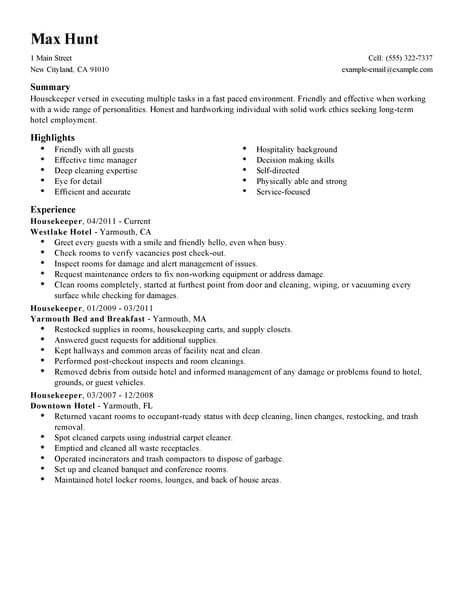 resume for housekeeping job with no experience