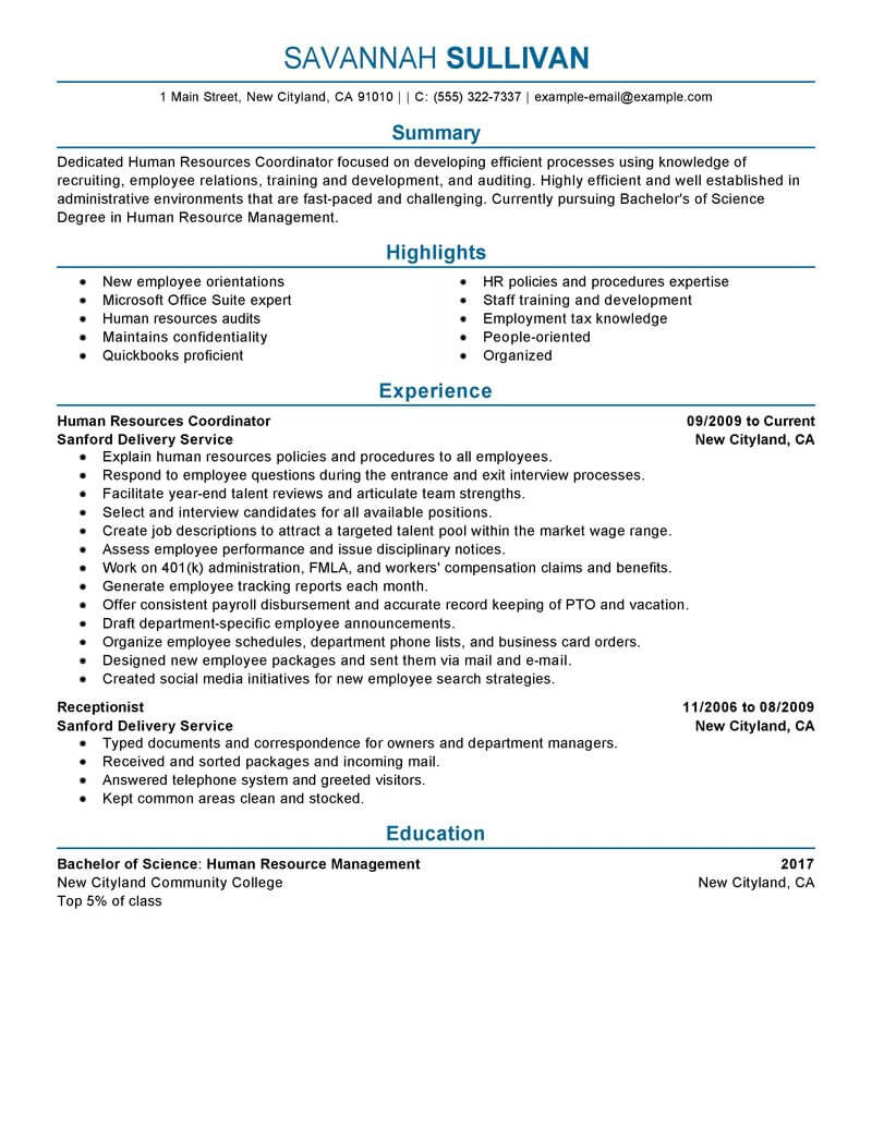 sample resume of service coordinator