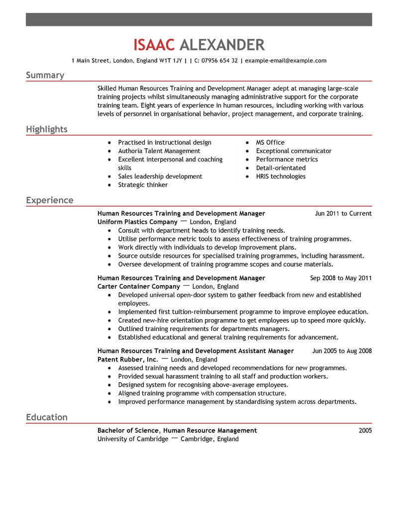 it training resume examples