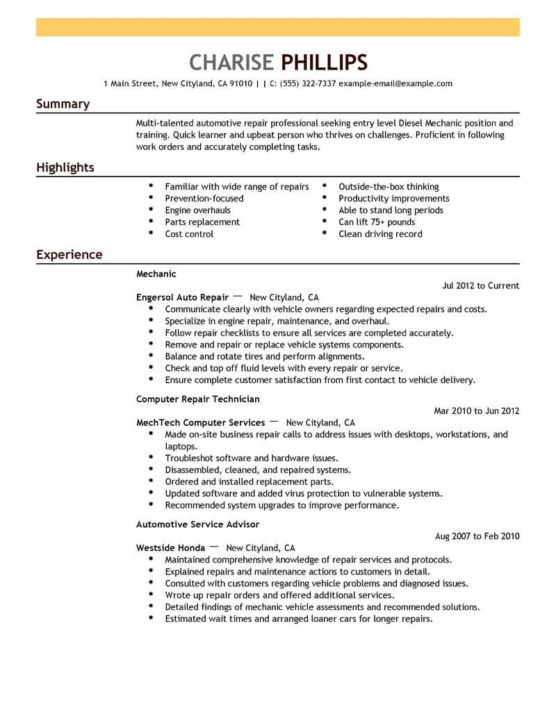 Diesel Mechanic Cv Template Resume General Diesel Mechanic _ Check