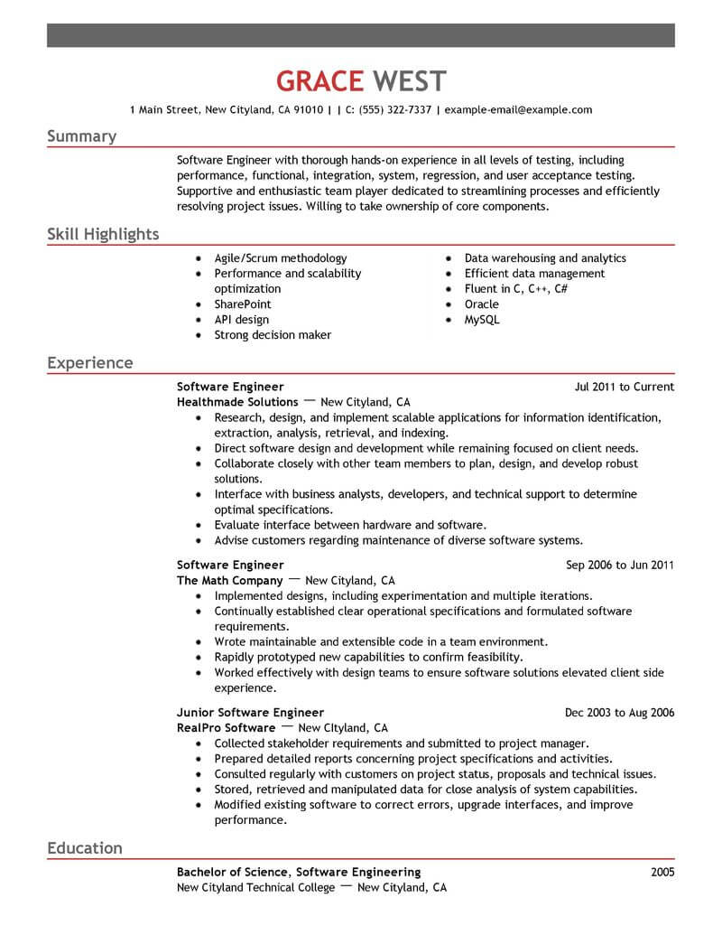 Best Software Engineer Resume Example From Professional Resume Writing 