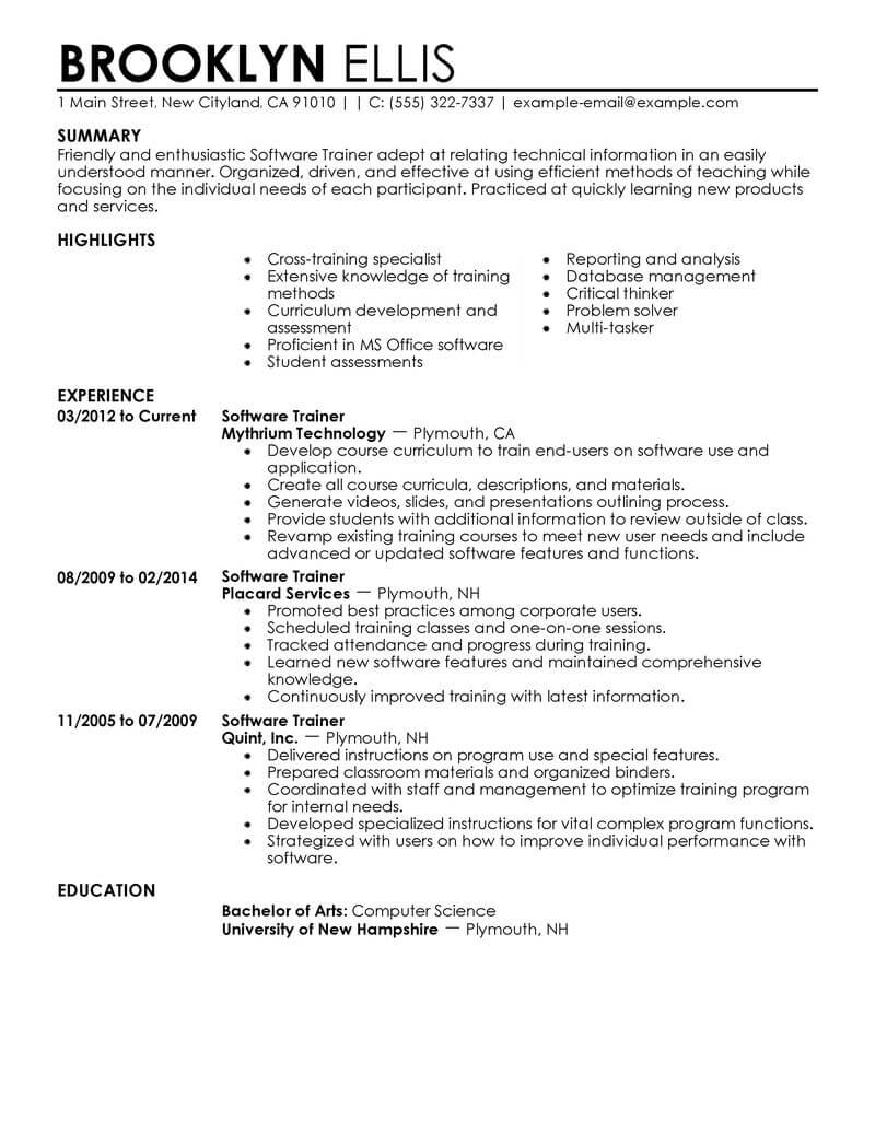 Best Software Training Resume Example From Professional