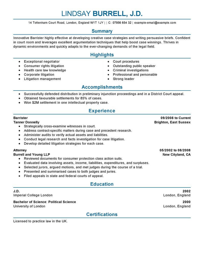 Best Attorney Resume Example From Professional Resume Writing Service