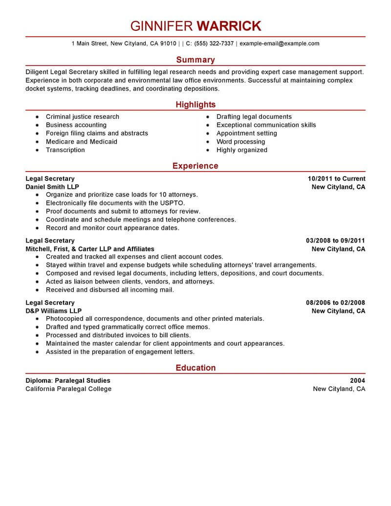 Company Secretary Internship Resume Secretary Resume & Writing Guide