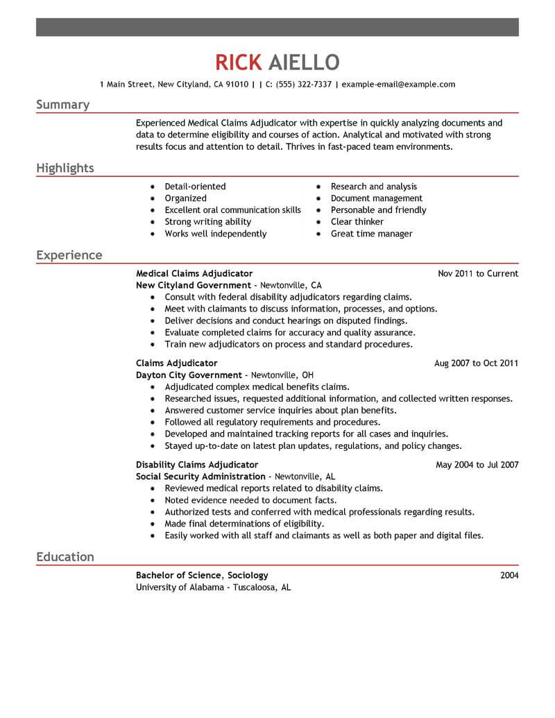 Best Medical Claims Adjudicator Experienced Resume Example From Professional Resume Writing Service