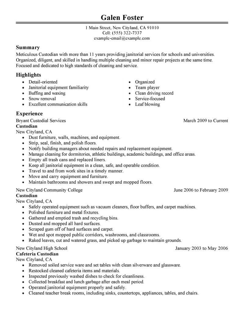Cleaner job description for resume