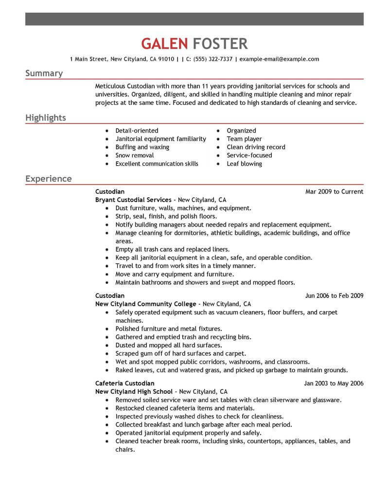 resume objective for entry level janitorial