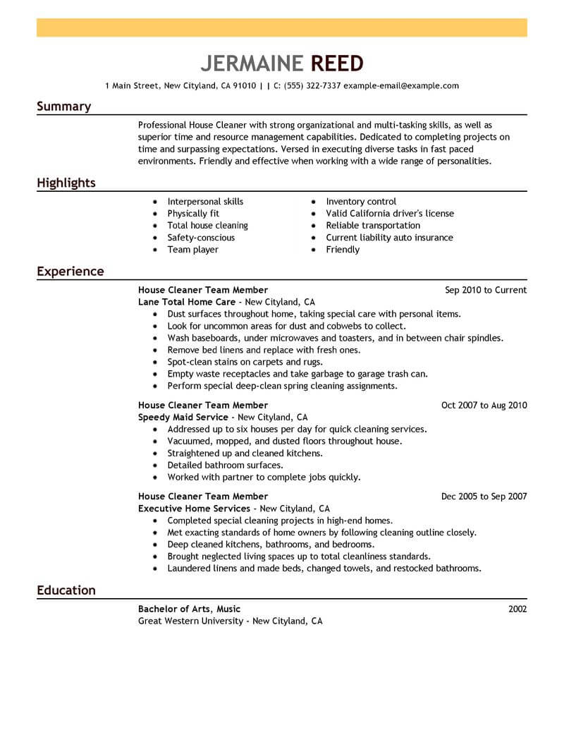 Resume For Cleaning Person Working as a cleaning manager requires an