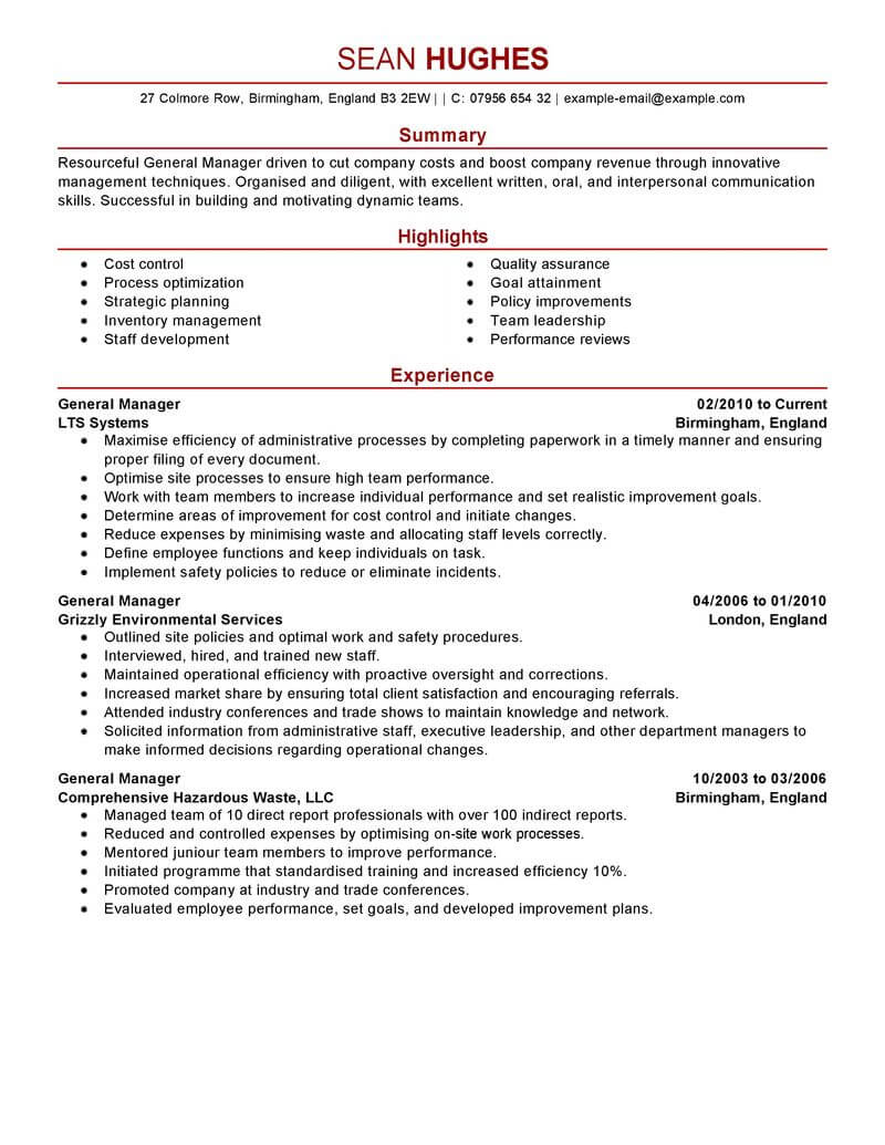 Best General Manager Resume Example From Professional ...