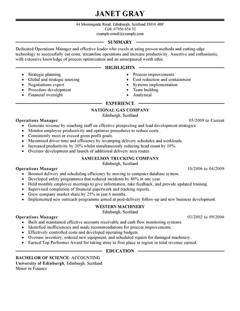 Best Operations Manager Resume Example From Professional Resume Writing