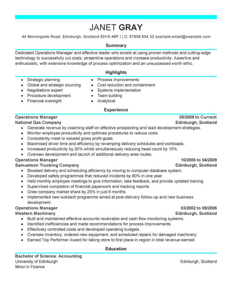 Best Operations Manager Resume Example From Professional Resume Writing Service