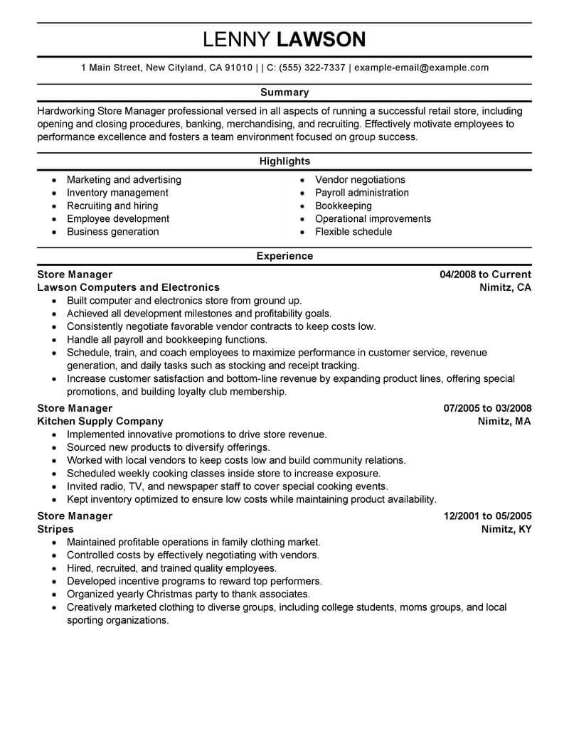 resume manager retail grocery examples example job sample professional management resumes template managers sales responsibilities service any pdf options create