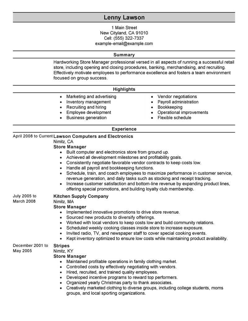 Best Store Manager Resume Example From Professional Resume Writing Service