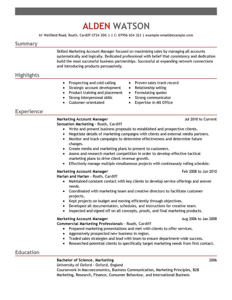 Best Account Manager Resume Example From Professional Resume Writing 