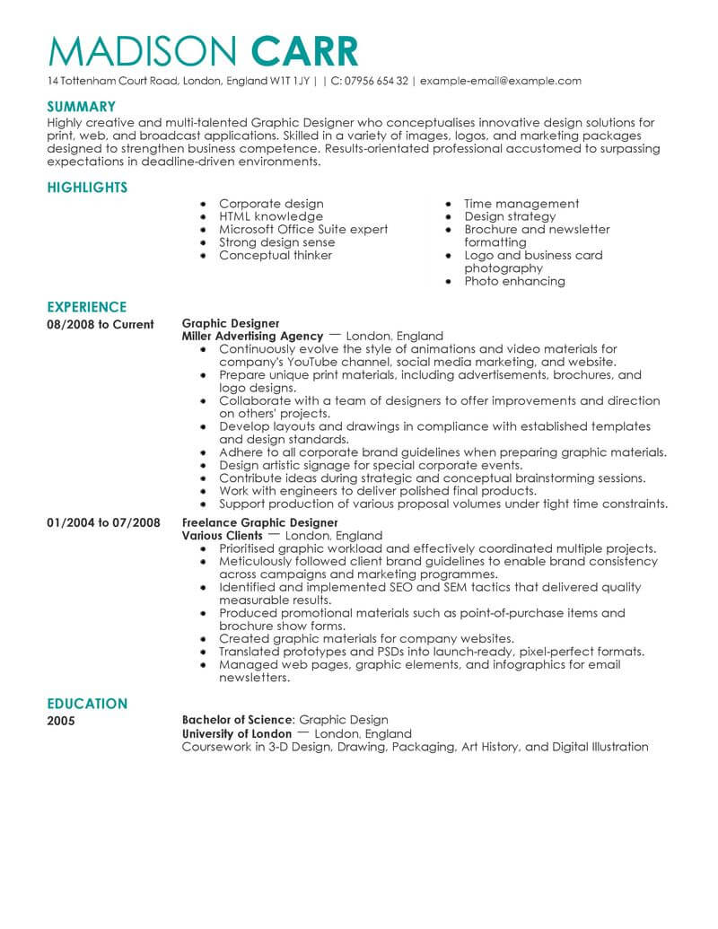 resume summary examples graphic design