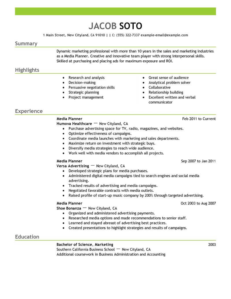 resume format media jobs