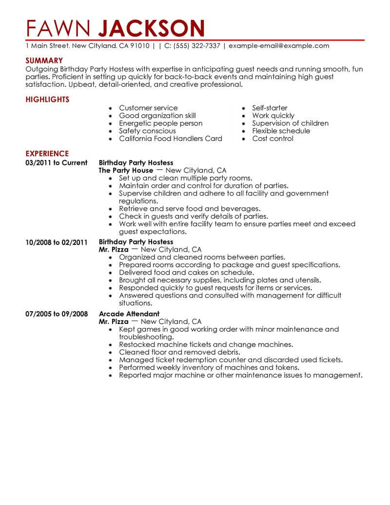 Best Birthday Party Host Resume Example From Professional Resume