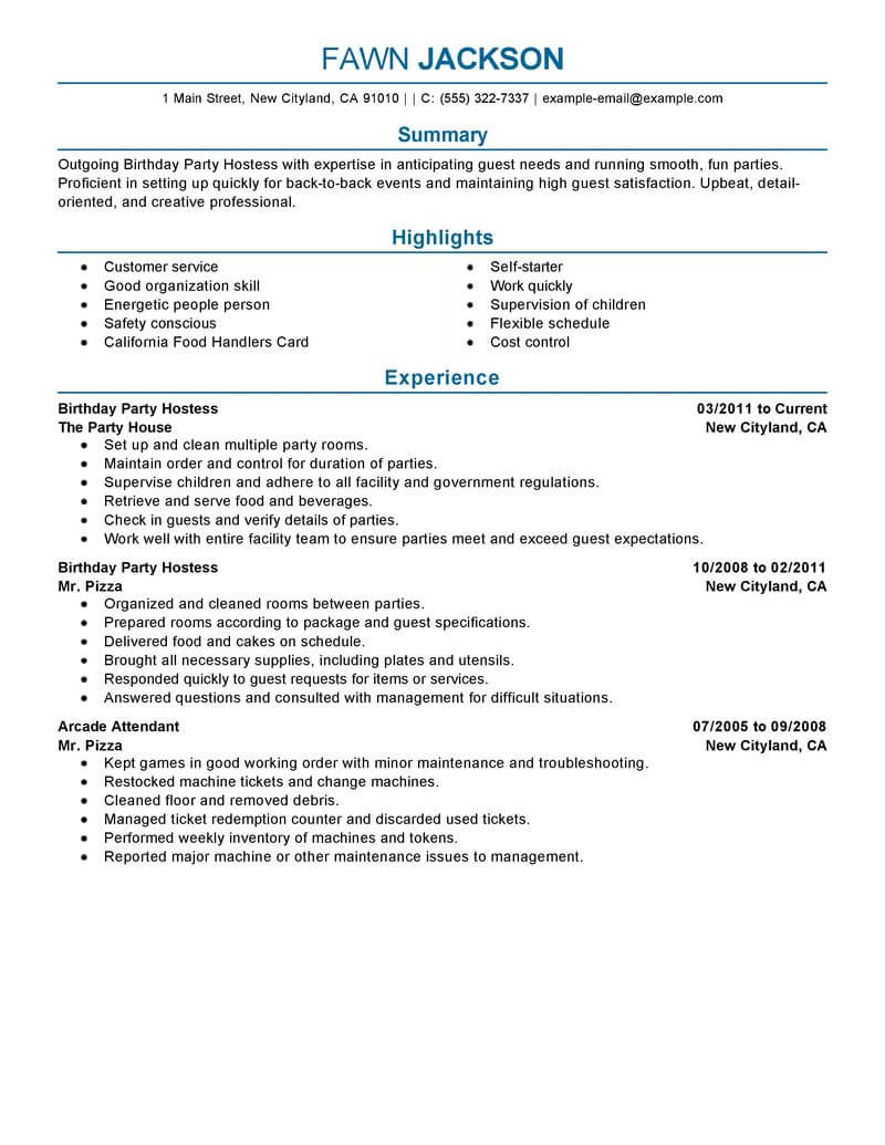 Best Birthday Party Host Resume Example From Professional Resume