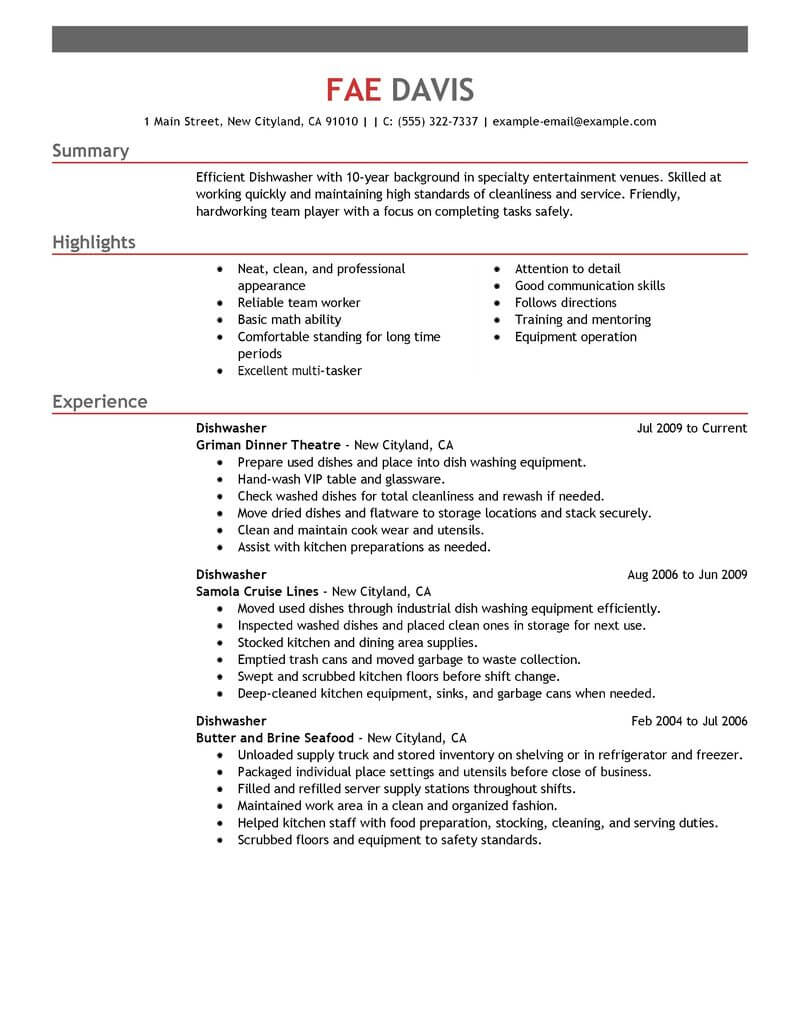 Best Dishwasher Resume Example From Professional Resume Writing Service