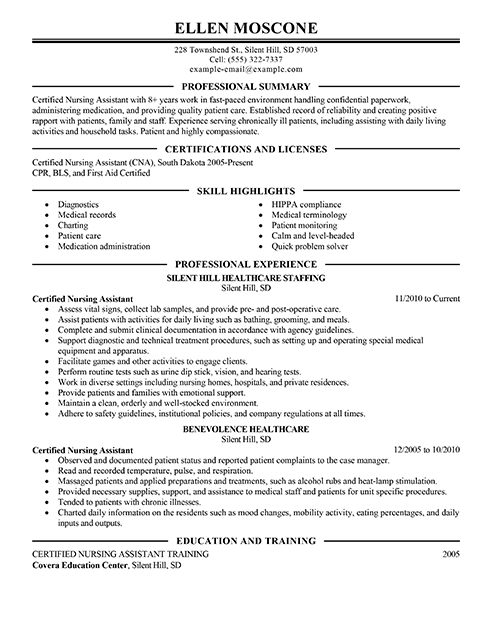 resume skills and abilities nursing assistant