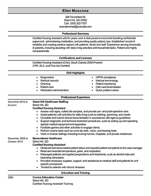 how to write nursing assistant on resume