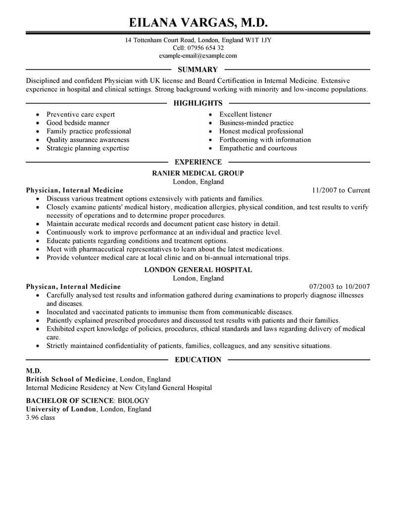 sample resume objectives for doctors