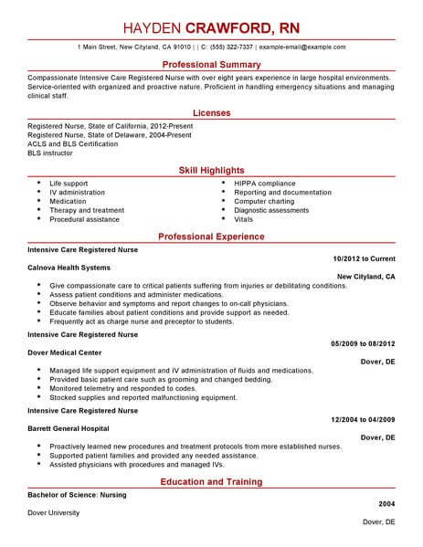 critical care resume