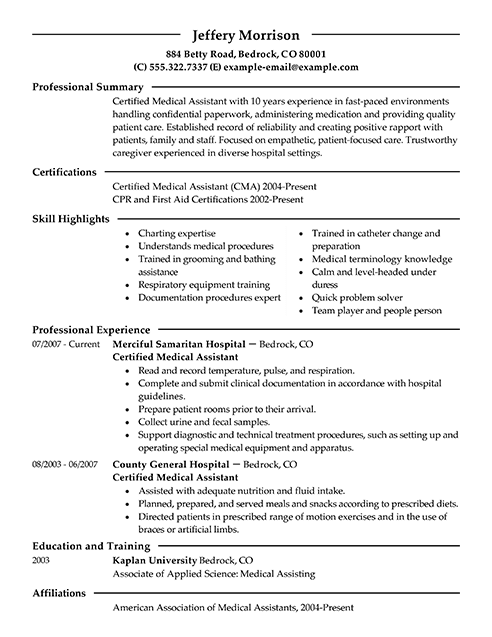 summary of qualifications resume for medical assistant