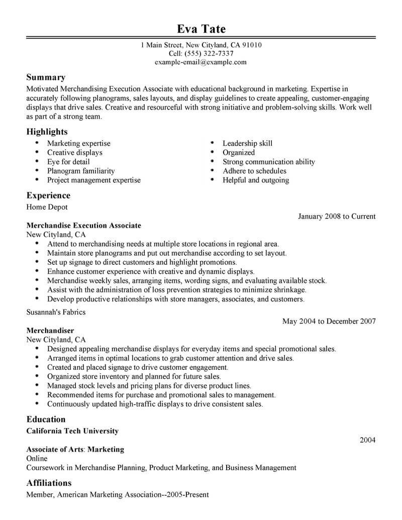 Best Merchandising Execution Associate Resume Example From Professional