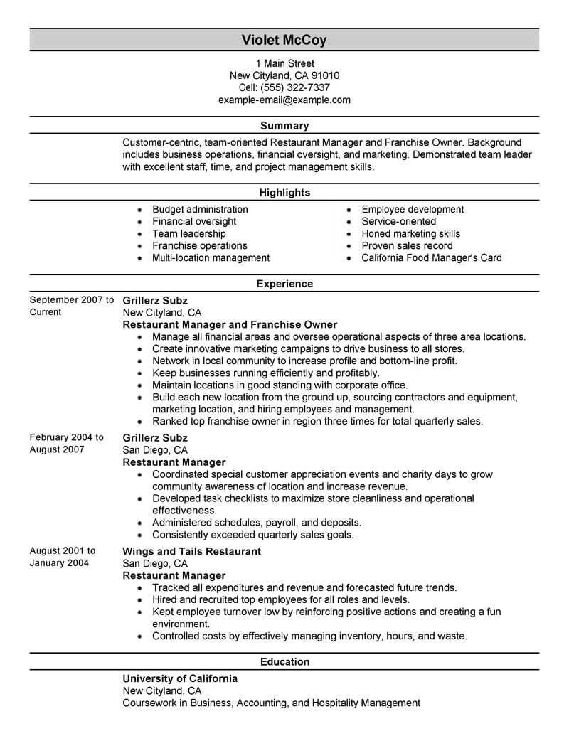 Best Franchise Owner Resume Example From Professional ...