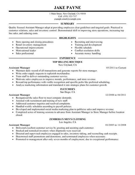 Best Retail Assistant Manager Resume Example From ...