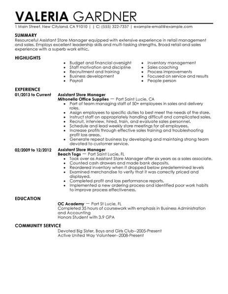 District retail manager resume