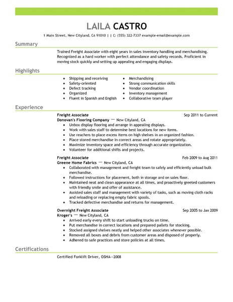 Best Sales Freight Associate Resume Example From ...