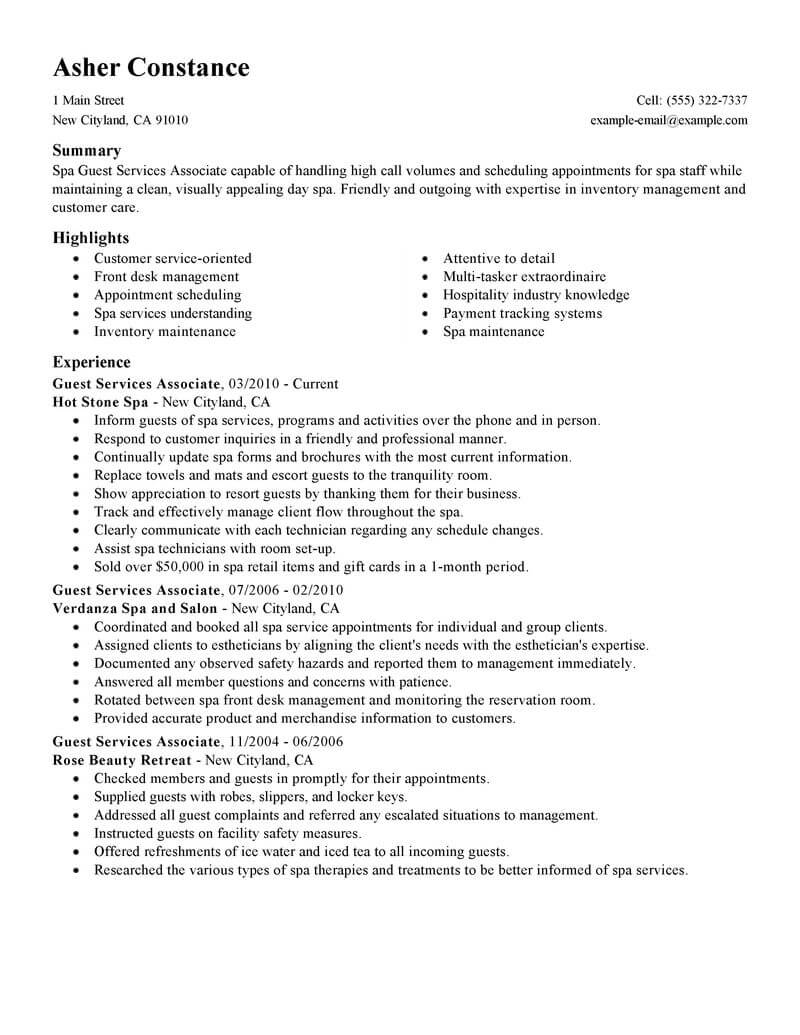 Best Guest Service Associate Resume Example From ...