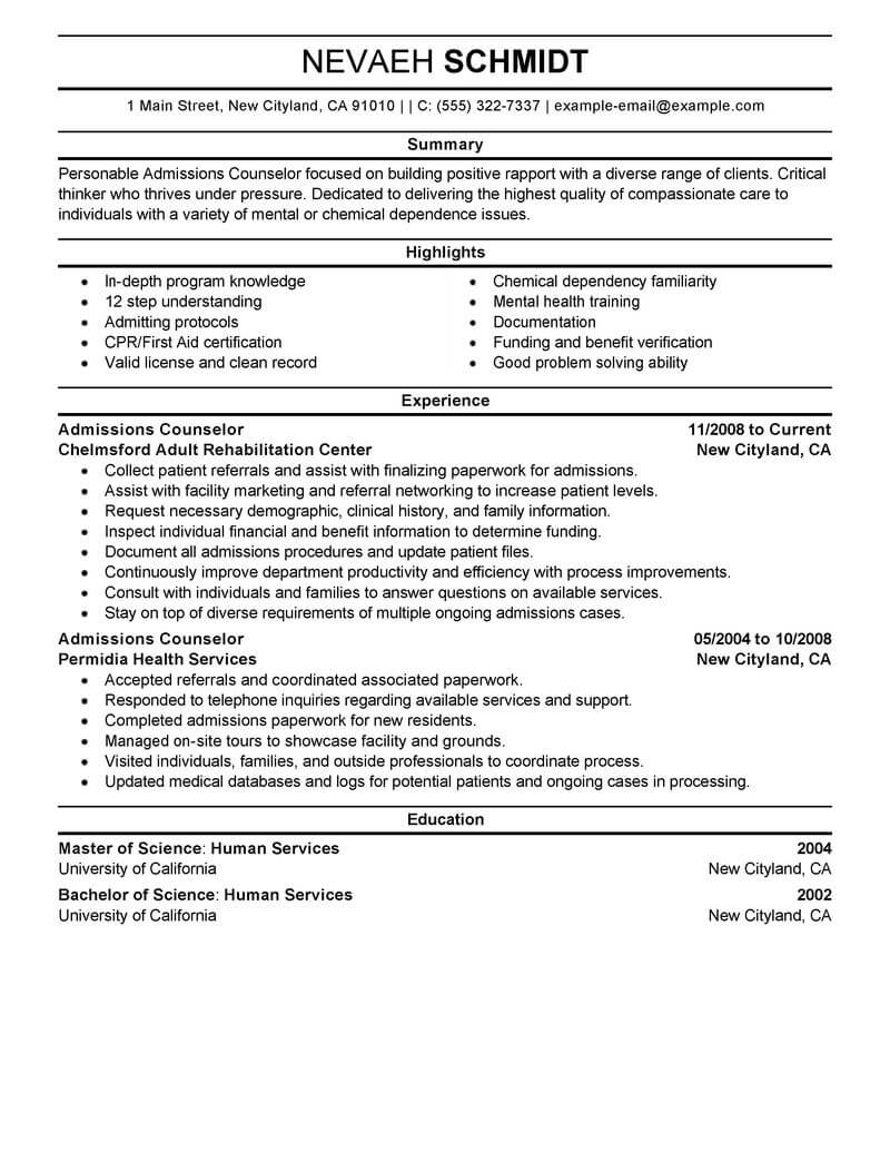 Best Admissions Counselor Resume Example From Professional Resume ...