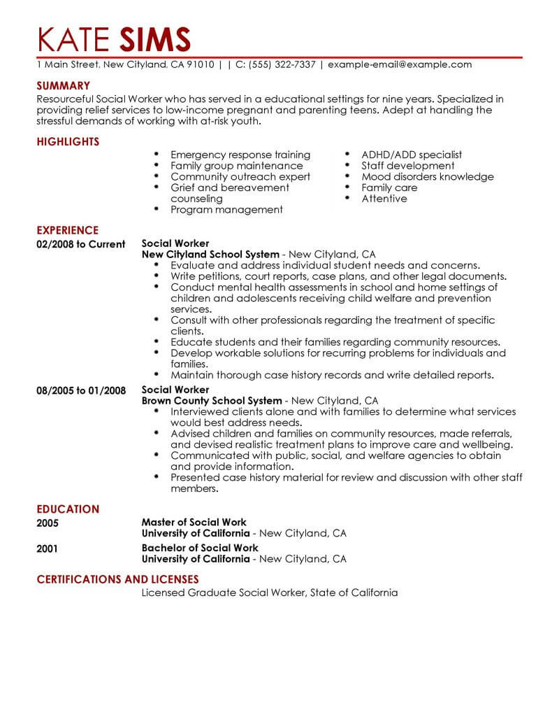 Best Social Worker Resume Example From Professional Resume Writing Service