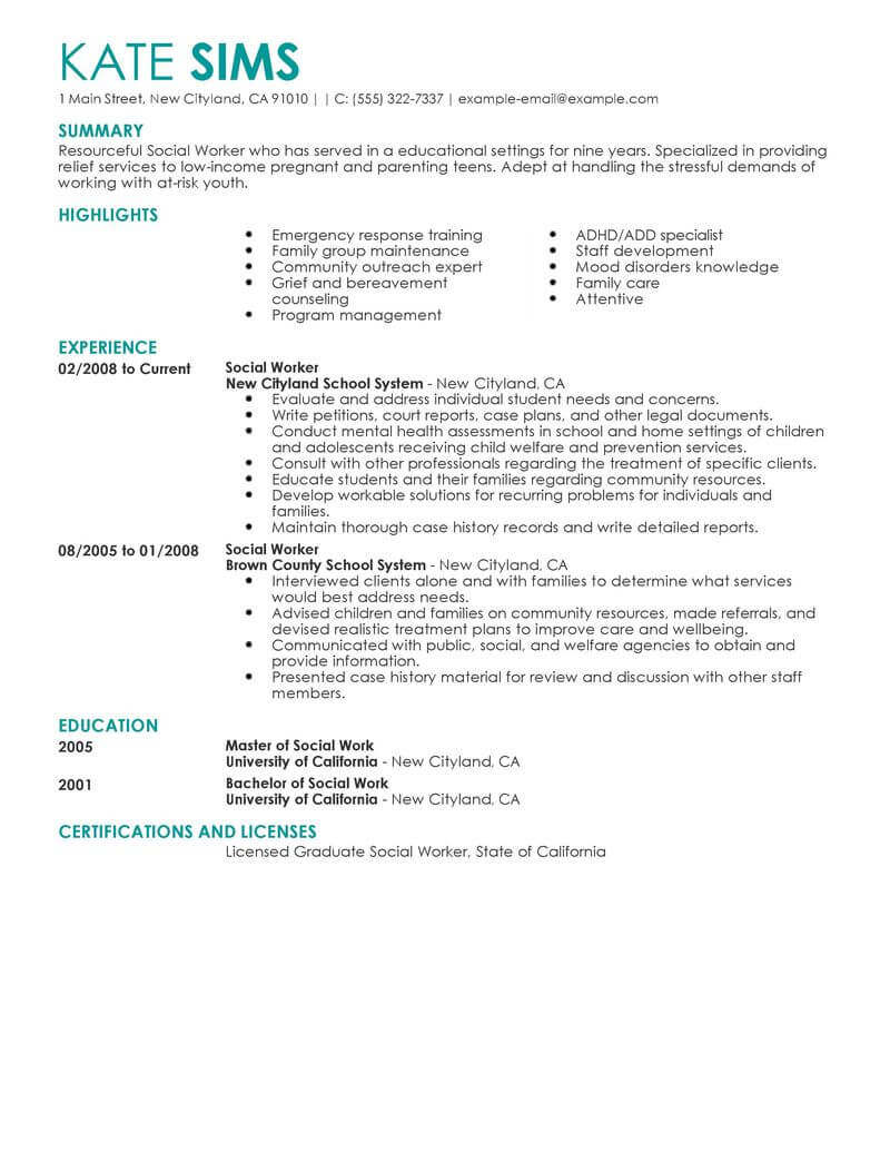 Best Social Worker Resume Example From Professional Resume Writing Service